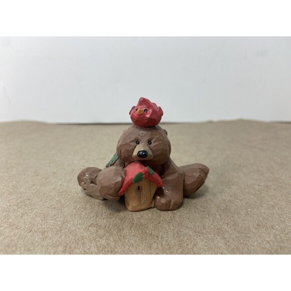 Blossom Bucket Christmas Bear With Birdhouse and Cardinal Resin Figurine 2 inch - Picture 8 of 8